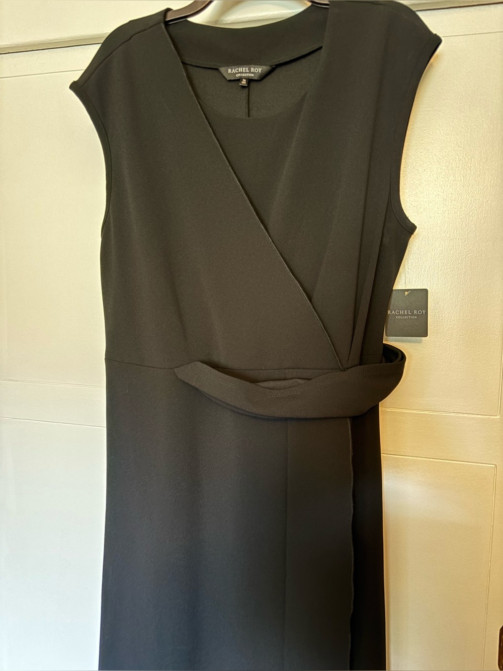 RACHEL Rachel Roy Black Faux-Wrap Midi Dress